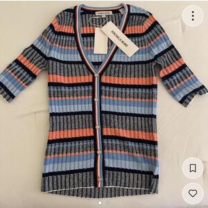 Veronica Beard Striped Cardigan in Blue and Orange